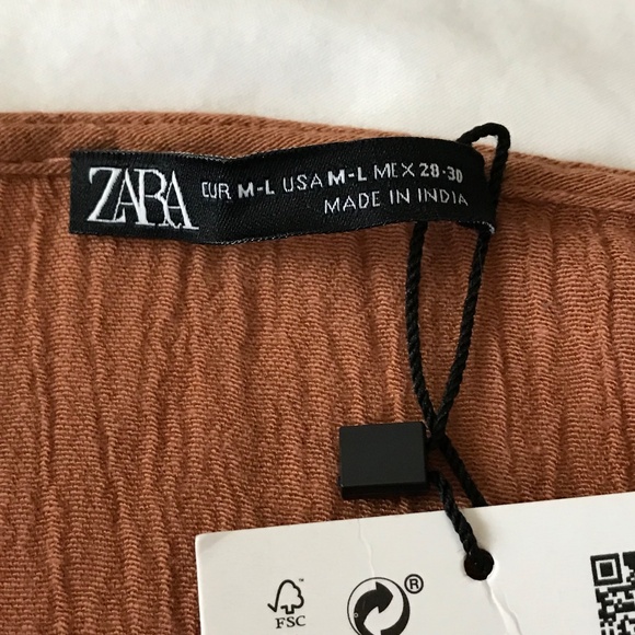 ZARA Dress Kaftan Coverup Lace Up Tie V Neck Frayed Hem Terra-Cotta Size Large - Picture 7 of 16